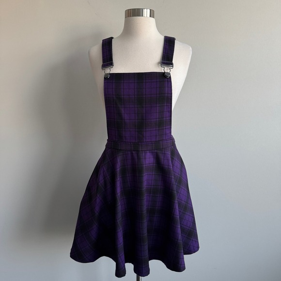 Hot Topic Dresses & Skirts - Hot Topic Purple Black Plaid Skater Overall Dress XS Goth Punk